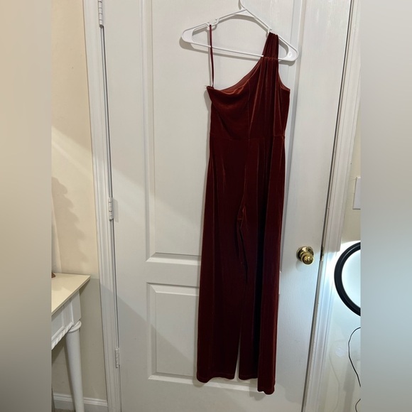 Banana Republic one shoulder Velvet Asymmetrical wide leg Jumpsuit size XXS - Picture 4 of 13
